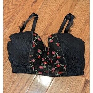 Cacique Sexy Lightly Lined Multi Way Strapless Bra Black Embroidered Floral 38F‎